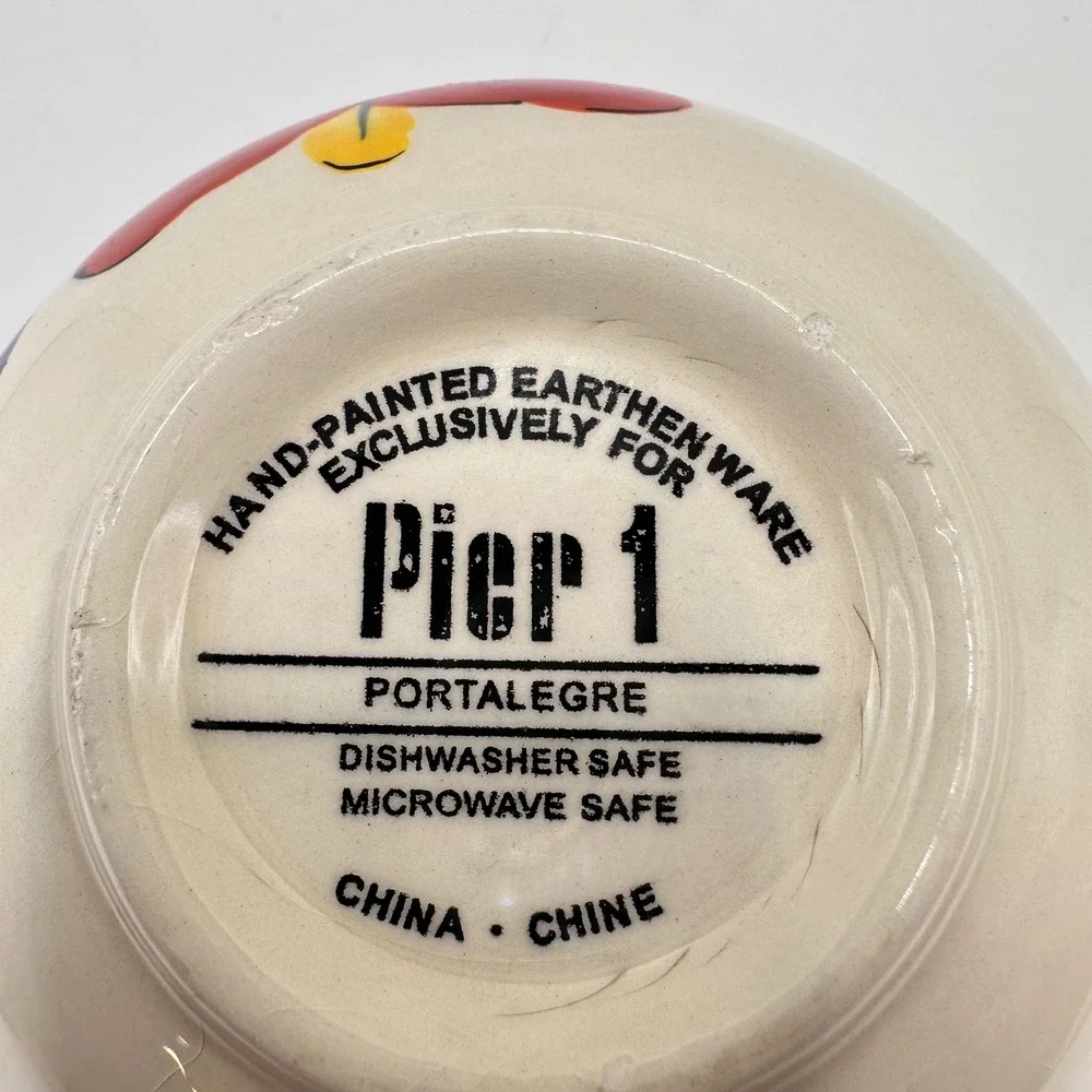 Pier 1 Alegre Hand Painted Earthenware Floral Cereal Bowl Red Blue Yellow 5.5in